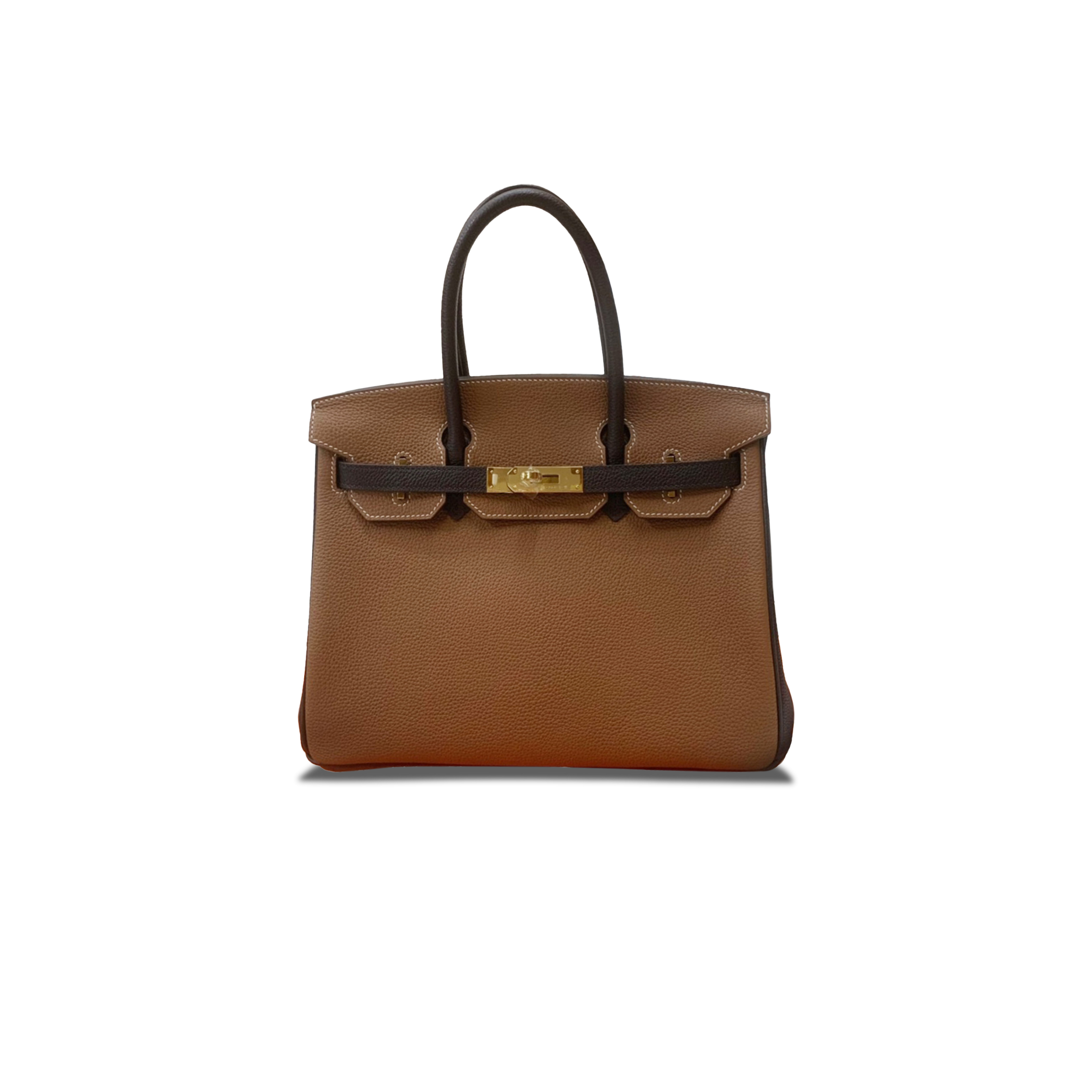 HERMES MASTER BIRKIN 25 TOGGLE LEATHER EBONY AND KHAKI GOLD BUCKLE BK2537TGGP (25*20*13cm)